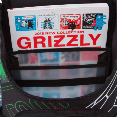 Школьный рюкзак Grizzly RAn-083-1 (черный/зеленый)