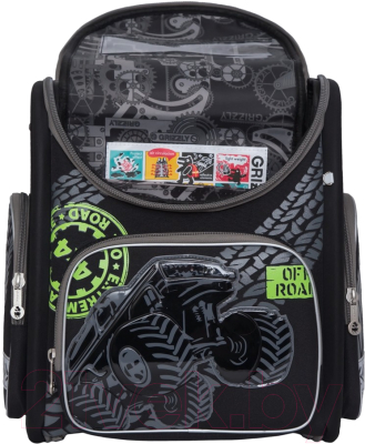 Школьный рюкзак Grizzly RAr-081-5 (черный/салатовый)