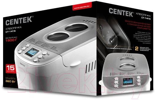 Хлебопечка Centek CT-1415 (белый/сталь)