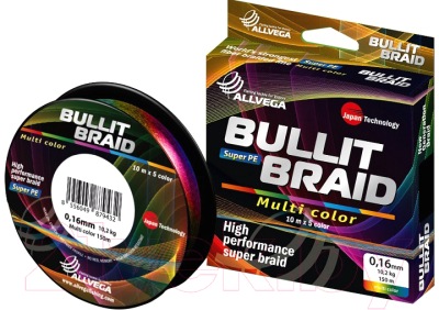 

Леска монофильная Allvega, Разноцветный, Bullit Braid 0.28мм 150м / BB150MC28