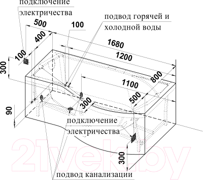 Ванна акриловая Radomir Миранда 168x95 / 2-01-0-2-1-209