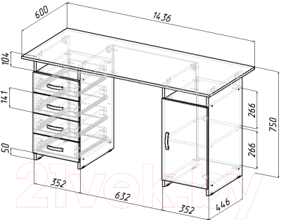 Комплект мебели для кабинета MFMaster Милан УШ-7-03 / Милан-7-03-ВМ-16 (венге)