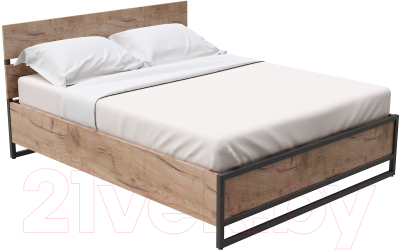 Двуспальная кровать Millwood Neo Loft КМ-4.6 Л (дуб табачный/металл черный)