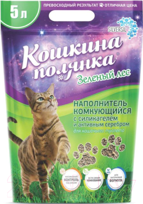 

Наполнитель для туалета Кошкина Полянка, С силикагелем и активным серебром с аром. зеленого леса / 0398