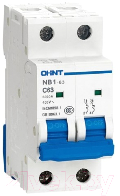 

Выключатель автоматический Chint, NB1-63DC 2P 10A 6kA C 500B DC (R) / 182718