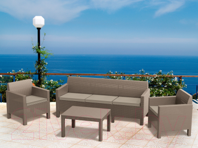 Комплект садовой мебели Keter Orlando 3 Sofa Set / 226525 (капучино) - в интерьере