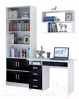 Комплект мебели для кабинета MFMaster Милан УШ-1-01 Глянец / Милан-1-01-БЧ-ГЛ (белый/черный)