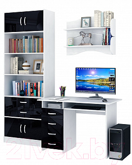 Комплект мебели для кабинета MFMaster Милан УШ-3-01 Глянец / Милан-3-01-БЧ-ГЛ (белый/черный)
