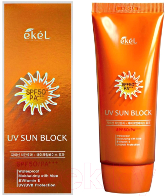 Крем солнцезащитный Ekel UV Sun Block SPF50/PA+++ с экстрактом алоэ и витамином Е (70мл)