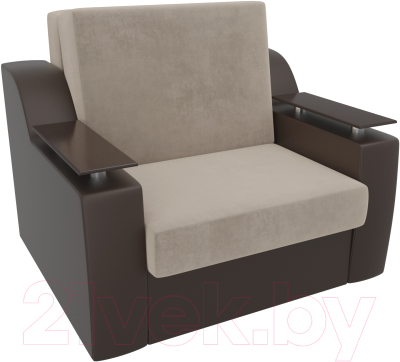 Кресло-кровать Лига Диванов Сенатор / 105465 (60, велюр бежевый/экокожа коричневый)