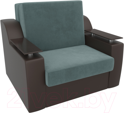 Кресло-кровать Лига Диванов Сенатор / 105466 (60, велюр бирюзовый/экокожа коричневый)