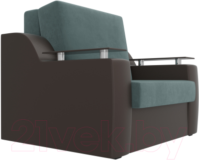 Кресло-кровать Лига Диванов Сенатор / 105466 (60, велюр бирюзовый/экокожа коричневый)