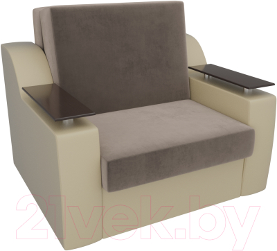 Кресло-кровать Лига Диванов Сенатор / 105469 (60, велюр коричневый/экокожа бежевый)