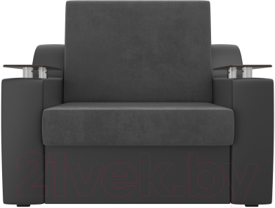 Кресло-кровать Лига Диванов Сенатор / 105470 (60, велюр серый/экокожа черный)