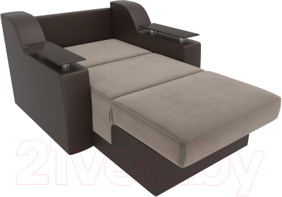 Кресло-кровать Лига Диванов Сенатор / 105465 (80, велюр бежевый/экокожа коричневый)