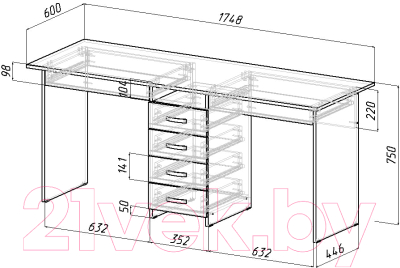 Комплект мебели для кабинета MFMaster Тандем УШ-2Я-03 Глянец / Тандем-2Я-03-БН-ГЛ (белый/серый)