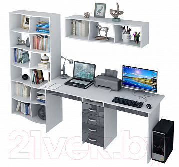 Комплект мебели для кабинета MFMaster Тандем УШ-2Я-03 Глянец / Тандем-2Я-03-БН-ГЛ (белый/серый)