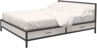 Двуспальная кровать Millwood Neo Loft КМ-3.6 Л 208х182х93 (дуб белый Craft/металл черный) - 