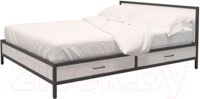 Двуспальная кровать Millwood Neo Loft КМ-3.6 Л 208х182х93 (дуб белый Craft/металл черный)