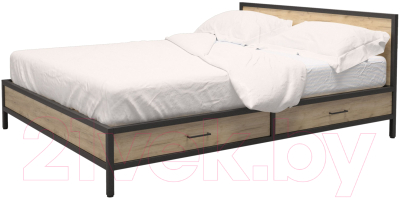 Двуспальная кровать Millwood Neo Loft КМ-3.6 Л 208х182х93 (дуб золотой Craft/металл черный)