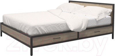 Двуспальная кровать Millwood Neo Loft КМ-3.6 Л 208х182х93 (дуб табачный Craft/металл черный)