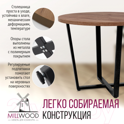 Обеденный стол Millwood Лофт Орлеан Л D100x75 (дуб табачный Craft/металл черный)