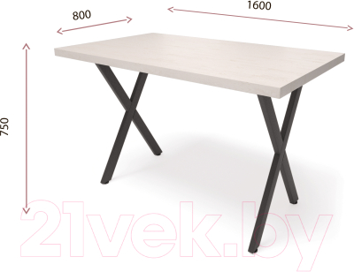 Обеденный стол Millwood Лофт Хьюстон Л 160x80x75 (дуб белый Craft металл черный)