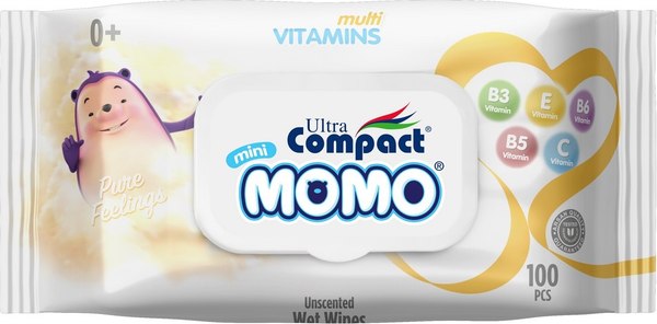 Влажные салфетки детские Ultra Compact MOMO с клапаном (100шт)
