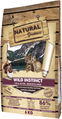 Сухой корм для кошек Natural Greatness Wild Instinct курица, индейка, лосось (6кг)