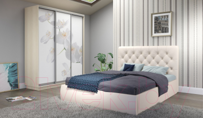 Двуспальная кровать Sofos Беатриче тип A с ПМ 160x200 (Marvel Pearl Shell/пуговицы)