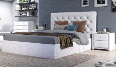 Двуспальная кровать Sofos Беатриче тип A с ПМ 160x200 (Teos White/стразы)