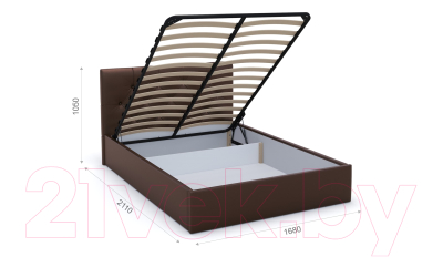Двуспальная кровать Sofos Женева тип A с ПМ 160x200 (Teos Dark Brown/пуговицы)