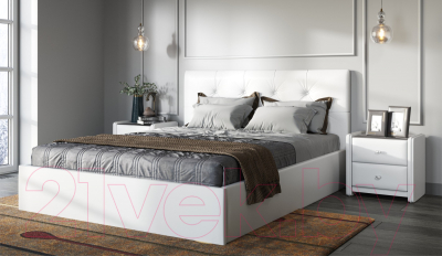Двуспальная кровать Sofos Женева тип A с ПМ 160x200 (Teos White/пуговицы)