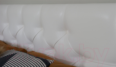 Двуспальная кровать Sofos Женева тип A с ПМ 180x200 (Teos White/пуговицы)