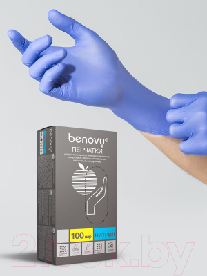 Перчатки одноразовые Benovy Нитриловые неопудренные (M, 100пар/голубой)