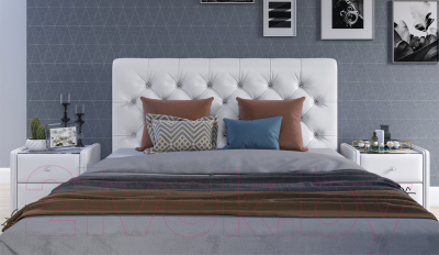 Полуторная кровать Sofos Беатриче тип A с ПМ 140x200 (Teos White/стразы)