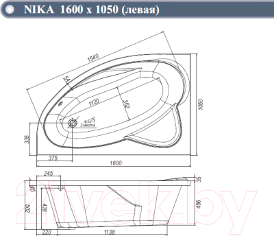 Ванна акриловая Ventospa Nika 160x105 L (с каркасом)