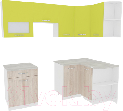 Кухонный гарнитур ВерсоМебель Эко-5 1.2x2.1 правая (ясень шимо светлый/зеленый лайм)