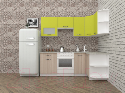 Кухонный гарнитур ВерсоМебель Эко-5 1.2x2.1 правая (ясень шимо светлый/зеленый лайм)
