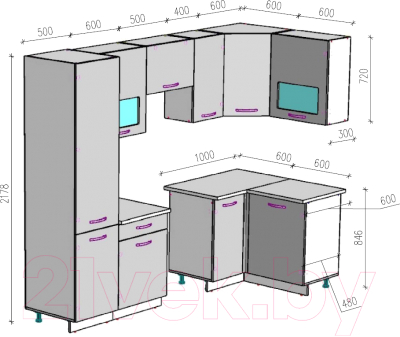 Кухонный гарнитур ВерсоМебель Эко-5 1.2x2.6 правая (дуб крафт белый/антрацит)