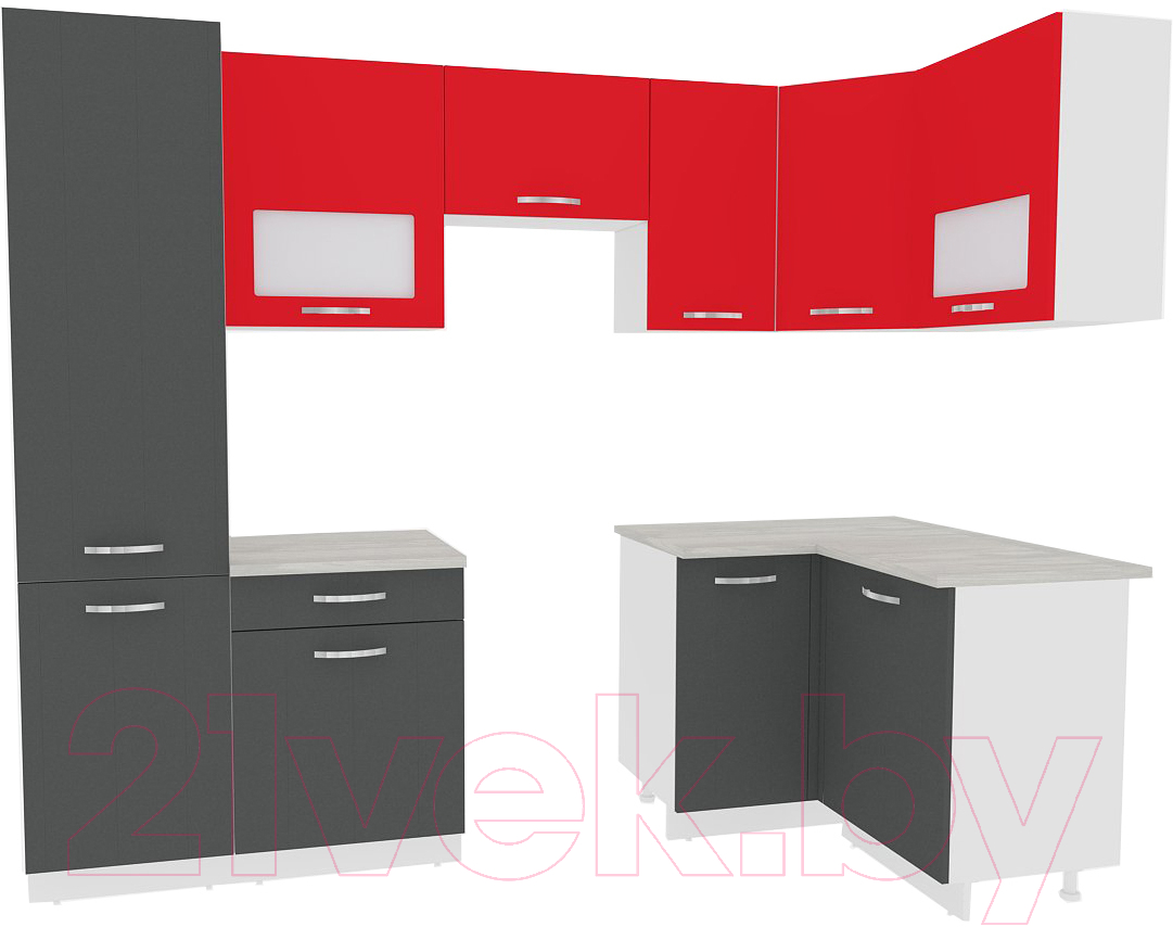 Готовая кухня ВерсоМебель Эко-5 1.2x2.6 правая (антрацит/красный чили)
