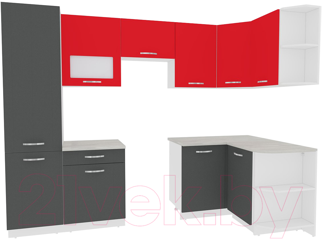 Готовая кухня ВерсоМебель Эко-5 1.3x2.7 правая (антрацит/красный чили)