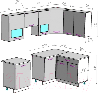 Кухонный гарнитур ВерсоМебель Эко-5 1.4x2.2 правая (латте/бежевый)