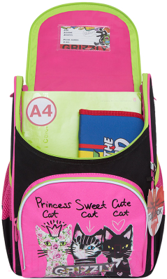 Школьный рюкзак Grizzly RAm-084-5 (черный/розовый)