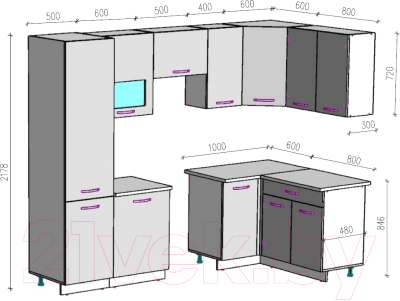 Кухонный гарнитур ВерсоМебель Эко-5 1.4x2.6 правая (ясень шимо светлый/зеленый лайм)