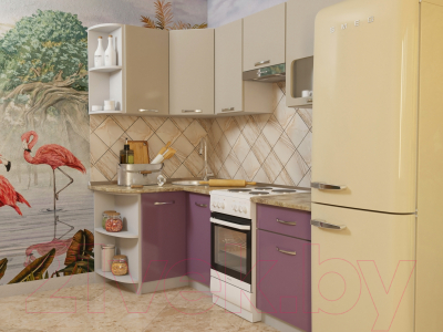 Готовая кухня ВерсоМебель Эко-5 1.2x2.1 правая (крослайн латте/крослайн карамель)