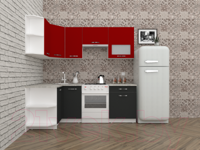 Готовая кухня ВерсоМебель Эко-5 1.2x2.1 левая (антрацит/красный чили)