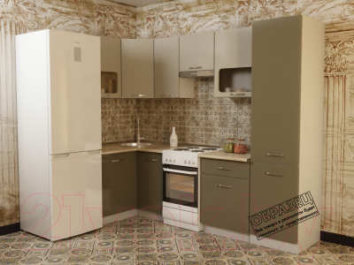 Кухонный гарнитур ВерсоМебель Эко-5 1.2x2.6 левая (ясень шимо светлый/зеленый лайм)