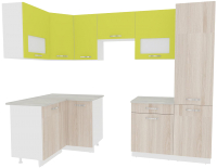 Кухонный гарнитур ВерсоМебель Эко-5 1.2x2.6 левая (ясень шимо светлый/зеленый лайм) - 