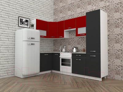 Готовая кухня ВерсоМебель Эко-5 1.2x2.6 левая (антрацит/красный чили)